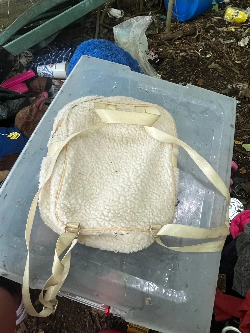 Smiley Face Sherpa Backpack in Cream and Yellow